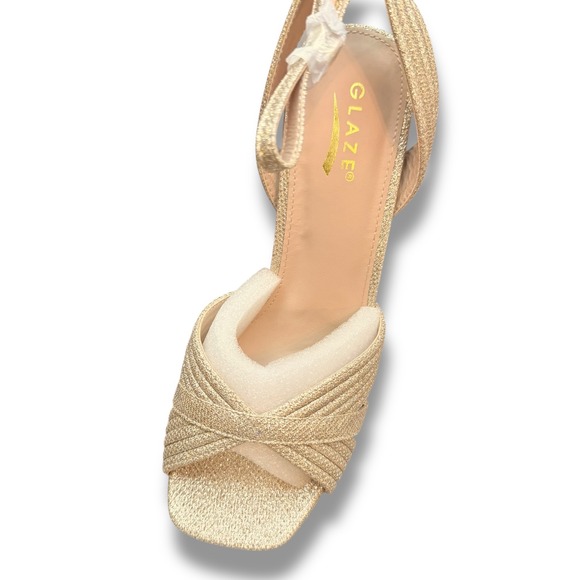 NIB GLAZE Women Sz 9 Gold Glitter Dream Strappy Platform Block Heel Sandals - Picture 8 of 15